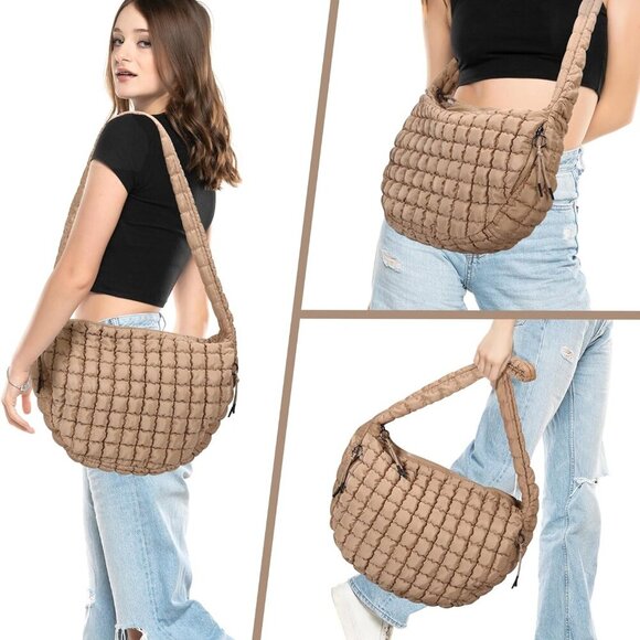 Puffer Tote Bag for Women, Hobo Bag Large Quilted Carryall Bag Soft Puffy Crossb - Picture 7 of 7
